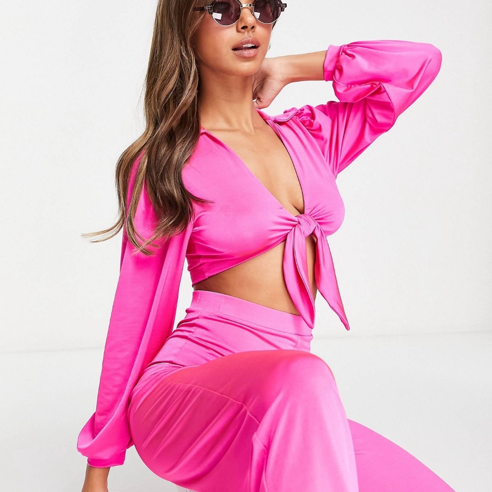 Miss selfridges pink tie top